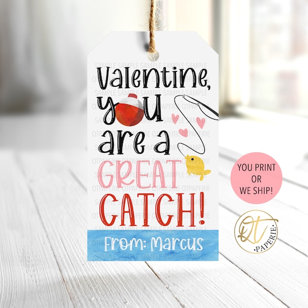 You're A Great Catch Valentine Tag, Fish Valentine Day Tag, Fish Cracker Tag, Fishing Classroom Valentines, Kid Valentine Day, Fish Theme