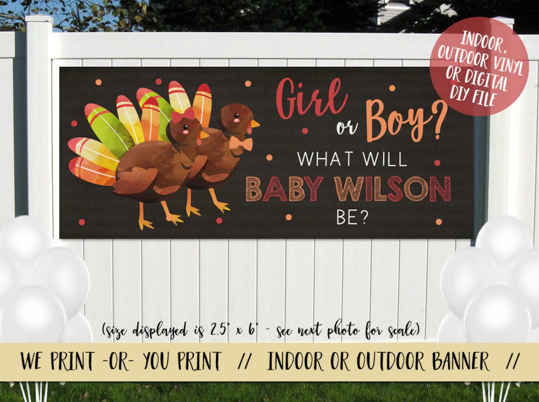 Thanksgiving Gender Reveal Banner Turkey Boy or Girl Etsy
