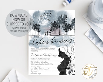 Witch Twin Baby Shower Invitation, Babies Brewing Invite, Halloween Twin Shower Invitation Template, Spooky Baby Shower Invite, Editable