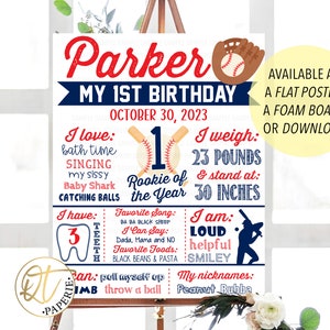 Baseball Birthday Sign, Rookie Year Birthday Sign, Baseball Party Decoration, Boy 1st Birthday Poster, Baseball First Birthday Milestone
