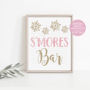 Smores Bar Sign, Gold Winter Onederland Birthday Decoration, Winter Smores Bar Sign,  Snowflake Smores Bar Sign, Onederland Party Sign
