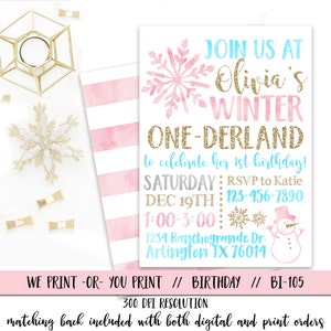 Pink Aqua Onederland Invitation, One-derland Birthday Invitation, Winter 1st Birthday Invitation, Winter Onederland, Pink Aqua Onederland