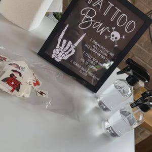 Bad TWO the Bone Tattoo Bar Sign, Skull Bones Tattoo Bar Sign, Rock On Birthday Party Sign, Bad 2 the Bone Birthday Game, Party Decor bild 7