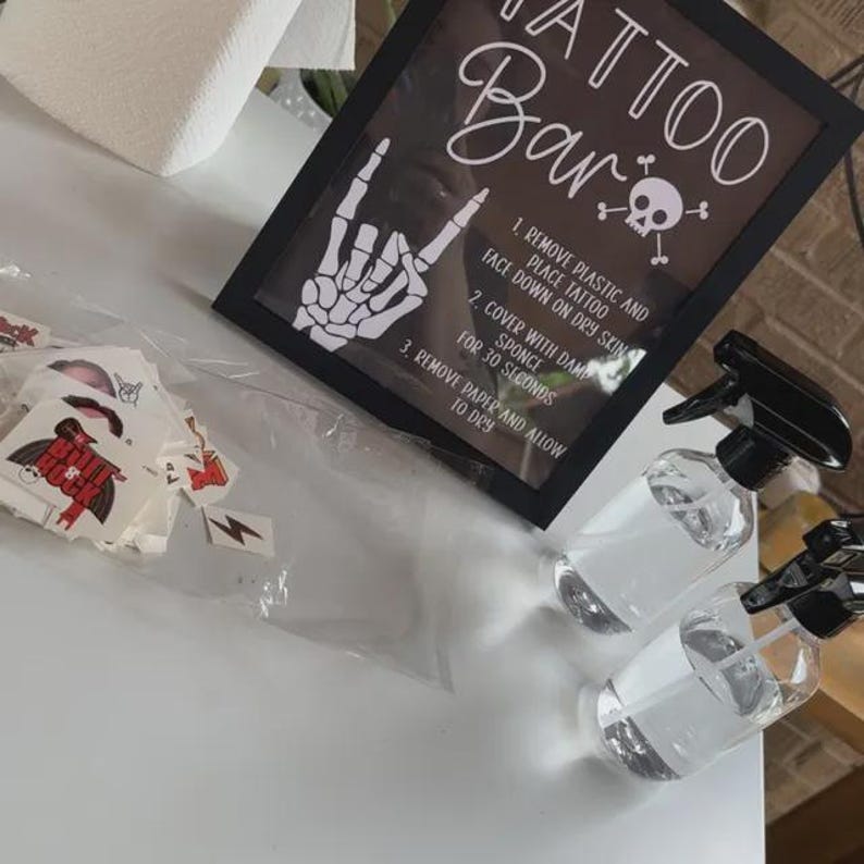Bad TWO the Bone Tattoo Bar Sign, Skull Bones Tattoo Bar Sign, Rock On Birthday Party Sign, Bad 2 the Bone Birthday Game, Party Decor bild 7