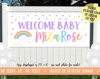 Pastel Rainbow Baby Shower Banner, Rainbow Banner, Rainbow Backdrop, Rainbow Welcome Baby Banner, Baby Shower Decoration, Vinyl Banner
