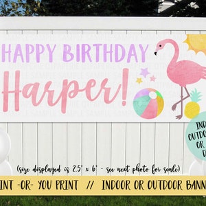 Flamingo Birthday Banner, Flamingo Birthday Decoration, Summer Birthday Banner, Large Vinyl Banner, Printed Flamingo Backdrop, Pool Party