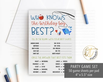Fish Birthday Game, Ofishally One Party Game, Who Knows the Birthday Boy Best Game, Fishing 1st Birthday Game, Printed Birthday Game