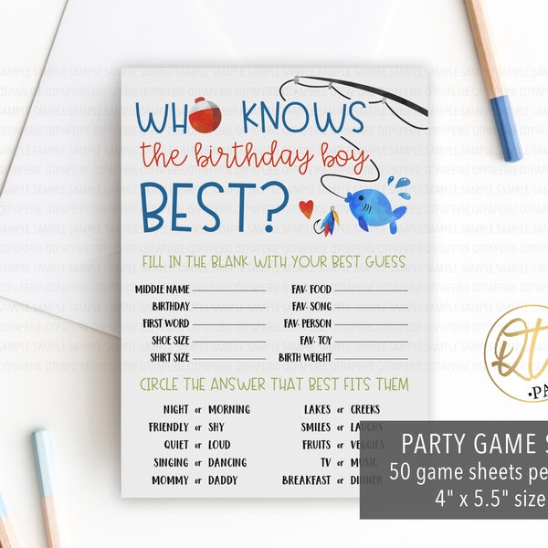 Fish Birthday Game, Ofishally One Party Game, Who Knows the Birthday Boy Best Game, Fishing 1st Birthday Game, Printed Birthday Game