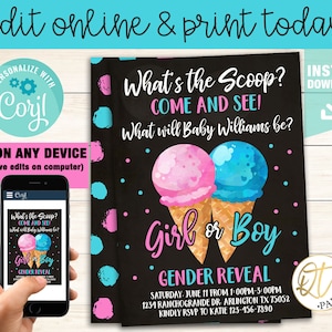 Wat is de Scoop Gender Reveal Uitnodiging, Ice Cream Gender Reveal, Whats the Scoop Uitnodiging, Instant Download Whats The Scoop Invite