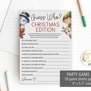 Christmas Guess Who Game, Funny Family Christmas Game, Printable Guessing Game, Christmas Eve Game, Kid Holiday Game, Classroom Game