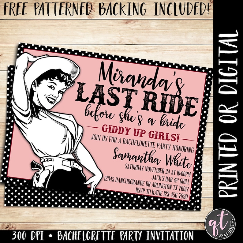 Last Ride Bachelorette Party Invitation, Western Bachelorette Party Invitation, Cowgirl Bachelorette Party Invite, Last Ride Before a Bride image 1