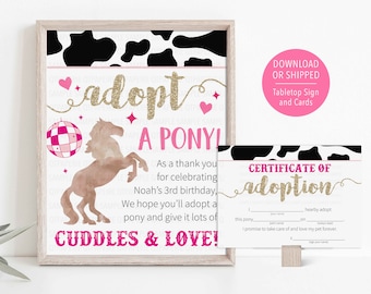 Disco Cowgirl Pony Adoption Sign, Adopt a Pony, Space Cowgirl Horse Birthday Decoration, Pony Animal Adoption, Pink Horse Adoption