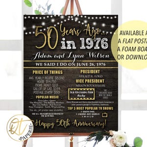 50th Anniversary Sign, 50th Birthday Sign, 50 Years Ago, 1976 Anniversary Poster, Birthday Poster, 1976 Anniversary Gift, 50th Birthday Gift image 1