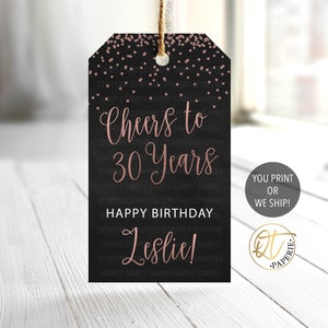 Étiquette en or rose, étiquette de cadeau d'or rose pour 30 ans, étiquette de cadeau d'anniversaire en or rose, étiquette de cadeau de 30e anniversaire, merci d'anniversaire