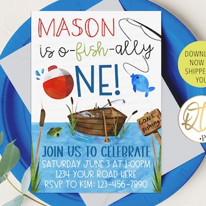 Ofishally One Invitation, Fishing Birthday Invitation, Fish 1st Birthday Invite, The Big One Invitation, O Fish Ally Invitation, First