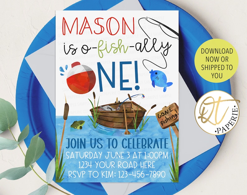 Ofishally One Invitation, Fishing Birthday Invitation, Fish 1st Birthday Invite, The Big One Invitation, O Fish Ally Invitation, First image 1