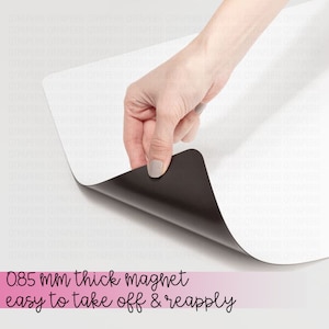 May include: A white magnetic sheet with a black magnetic backing. The sheet is 0.85 mm thick and easy to take off and reapply.