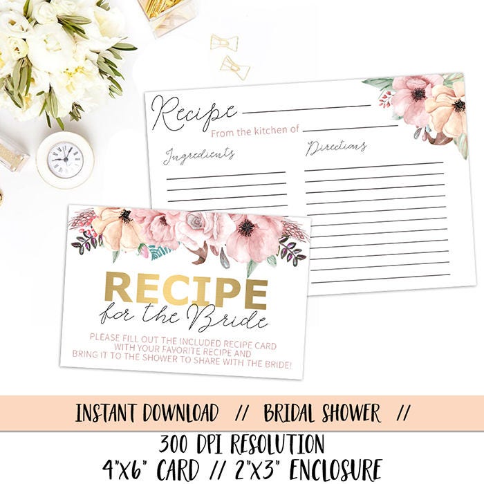 Recipe Card Bridal Shower Recipe Card Recipe for the Bride | Etsy