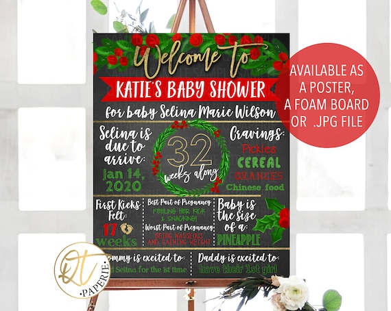 Christmas Baby Shower Sign, Winter Baby Shower Poster, Holly Baby Shower, December Baby Shower Welcome Sign, Rustic Christmas Baby Sign