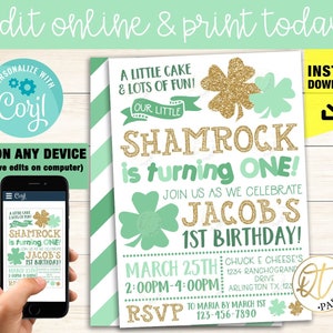St Patricks Day Birthday Invitation Template, Shamrock Invitation, St Patrick Birthday Invitation, Shamrock Birthday Invitation