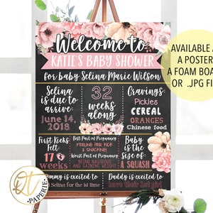 Girl Baby Shower Sign, Pregnancy Stat Board, Baby Shower Chalkboard, Floral Baby Shower, Baby Shower Welcome Sign, Pink Flower Baby Shower