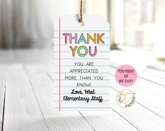 Teacher Appreciation Thank You Tags - Notebook Paper Design - Printable Gift Tags for School Staff, Bus Drivers, Counselors, and Teachers