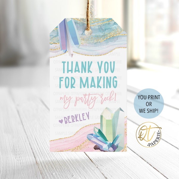 Geode Birthday Tag, Geode Thank You Tag, Girl Rock Party Tag, Crystal Birthday Tag, Gem Birthday, Gemstone Thank You, Geode Party Favor