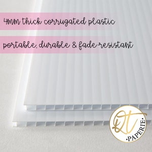 May include: Two white 4mm thick corrugated plastic sheets stacked on top of each other. The sheets are durable and fade-resistant. The sheets are made of corrugated plastic, which is a lightweight and strong material. The sheets are perfect for use in a variety of applications, such as signage, displays, and crafts.
