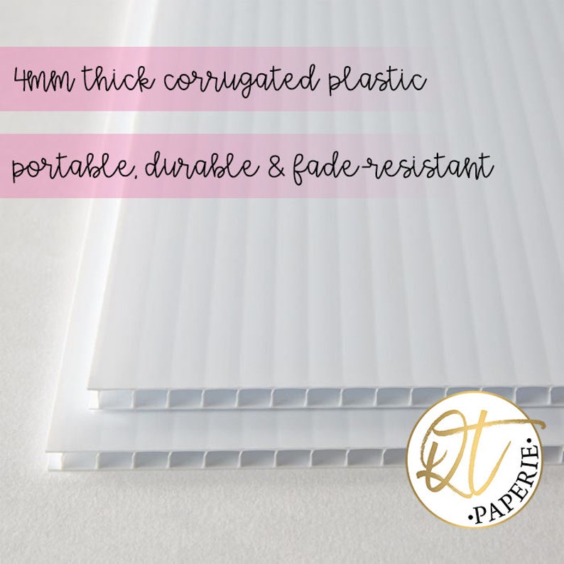 May include: Two white 4mm thick corrugated plastic sheets stacked on top of each other. The sheets are durable and fade-resistant. The sheets are made of corrugated plastic, which is a lightweight and strong material. The sheets are perfect for use in a variety of applications, such as signage, displays, and crafts.