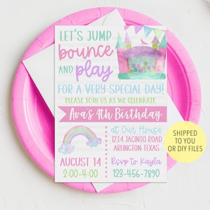 Girl Bounce House Party Invitation, Bounce House Invitation, Bounce House Birthday Invitation, Rainbow Bounce House Invite, Jump Party
