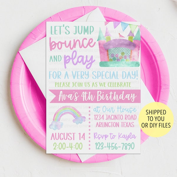 Girl Bounce House Party Invitation, Bounce House Invitation, Bounce House Birthday Invitation, Rainbow Bounce House Invite, Jump Party