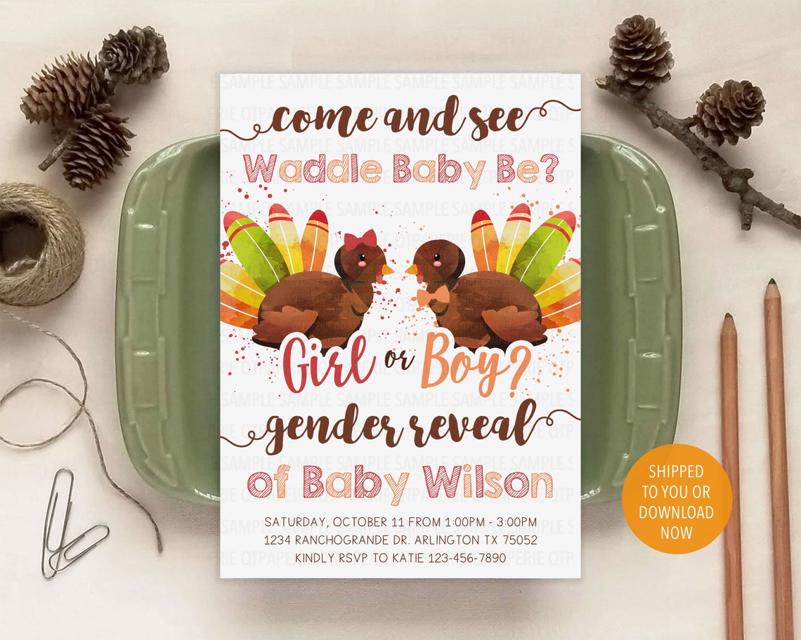 Turkey Gender Reveal Invitation Turkey Reveal Invitation Etsy