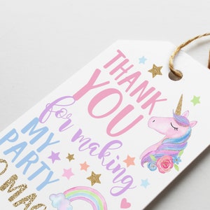 Unicorn Thank You Tag, Unicorn Birthday Tag, Unicorn Party Favor Tag, Magical Birthday Favor, Rainbow Thank You Tag, Unicorn Birthday Decor image 5