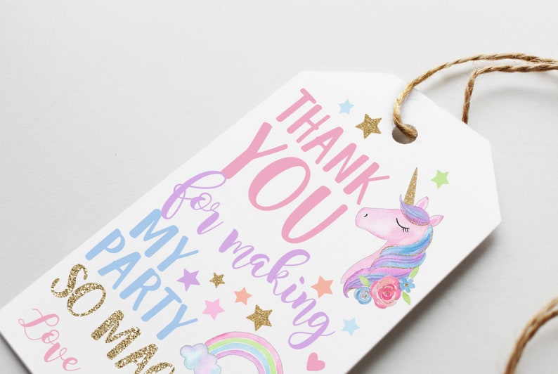 Unicorn Thank You Tag, Unicorn Birthday Tag, Unicorn Party Favor Tag, Magical Birthday Favor, Rainbow Thank You Tag, Unicorn Birthday Decor image 5