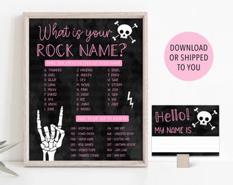 Juego de nombres de estrella de rock, decoración para fiesta de cumpleaños con temática rockera, etiquetas de nombres imprimibles (descarga digital)