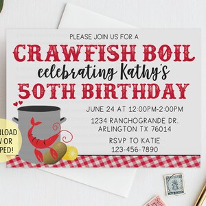 Crawfish Boil Birthday Invitation, Crawfish Boil Invitation, Crawfish Invitation, Crawfish Boil Party, Crawfish Invite, Crawfish Birthday