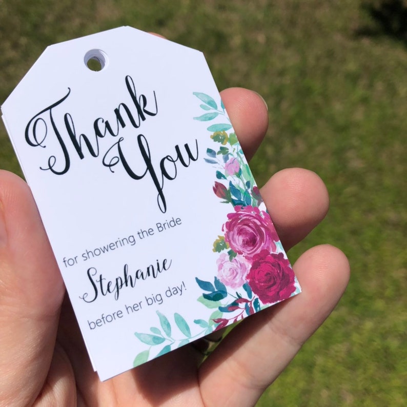 Rose Bridal Shower Thank You Tag Flower Bridal Shower Tag Etsy