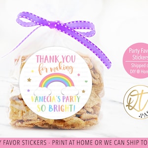 Rainbow Party Favor Sticker, Rainbow Sticker, Pastel Rainbow Birthday Sticker, Rainbow Thank You Sticker, Rainbow Birthday Decoration