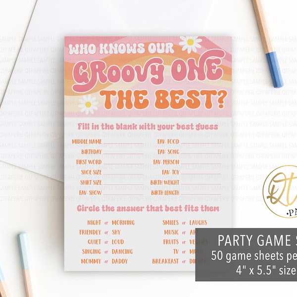 Groovy One Birthday Game, Daisy Retro Party Game, Who Knows the Birthday Girl Best Game, 70s Hippie Birthday Game, Printed Birthday Game