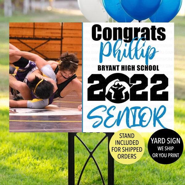 2024 Senior Wrestling Yard Sign, High School Wrestling Senior, Male Senior Sign, Sports Grad Yard Sign, Printed Senior Photo Yard Sign