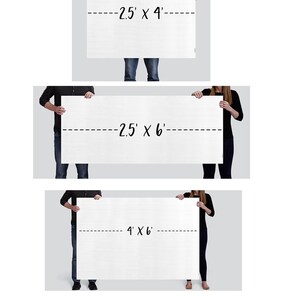 May include: Size comparison of four different canvas prints. The prints are held by people and show the dimensions in feet: 2.5' x 4', 2.5' x 6', 4' x 6', and 4' x 8'.