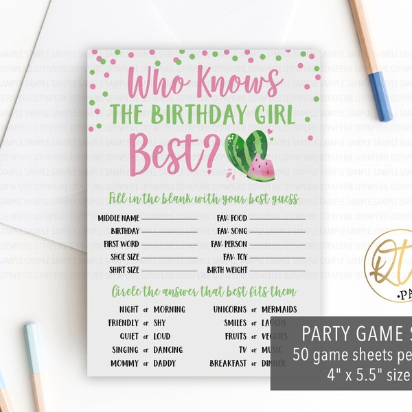 Watermelon Birthday Game, One in a Melon Party Game, Who Knows the Birthday Girl Best Game, Watermelon 1st Birthday Game, Printed Game