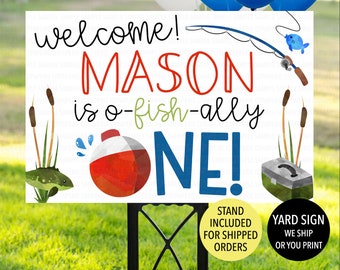 Ofishally One Sign, Fishing Birthday Yard Sign, O Fish Ally Birthday Sign, Fish Birthday Welcome Sign, Fishing Party 1st Birthday Decoration