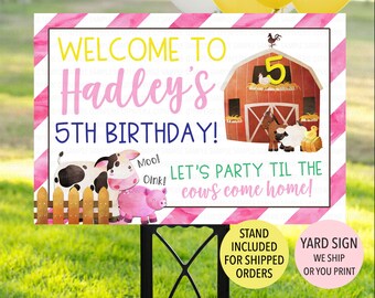 Girl Farm Birthday Welcome Sign, Pink Barnyard Welcome Poster, Barnyard Birthday, Farm Birthday Decoration, Farm Party Sign, Pink Farm Sign
