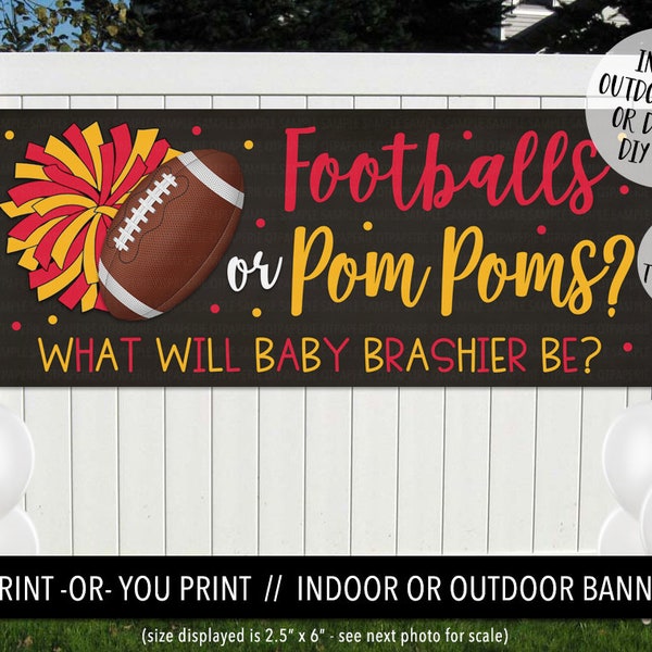 Football Gender Reveal Banner, Football or Pom Pom Gender Reveal Backdrop, Outdoor Vinyl Banner, Football Cheer Gender Reveal Decoration