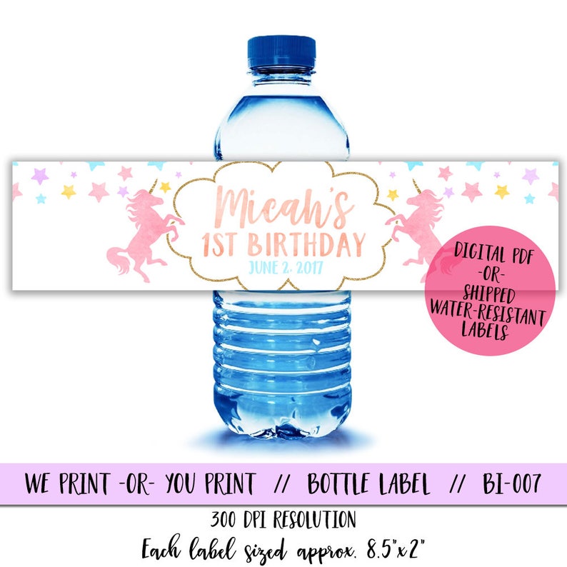 unicorn water bottle labels unicorn birthday water bottle etsy