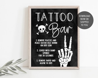 Bad TWO the Bone Tattoo Bar Sign, Skull Bones Tattoo Bar Sign, Rock On Birthday Party Sign, Bad 2 the Bone Birthday Game, Party Decor