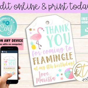 Flamingo Birthday Thank You Tag, Instant Download Flamingo Tag, Pool Party Thank You Tag, Flamingle Thank You, Flamingle Birthday