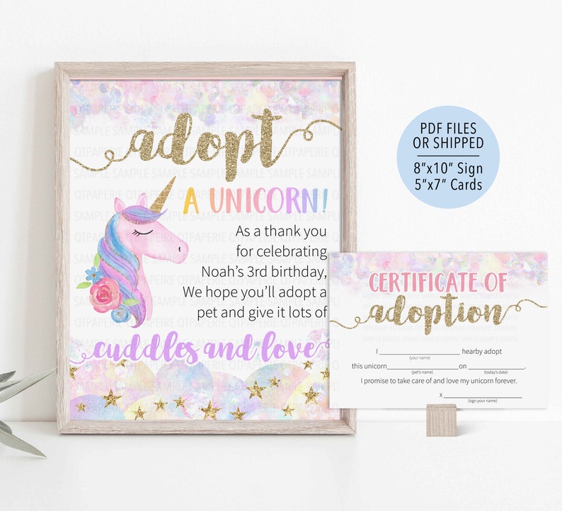 Adopt a Unicorn Sign Unicorn Adoption Certificate Unicorn | Etsy