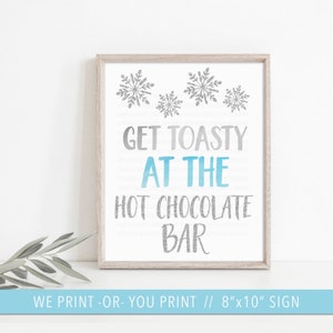 Snowflake Hot Chocolate Bar Sign, Silver Onederland Birthday, Winter Hot Cocoa Bar Sign,  Winter Onederland Party Decoration, Printed Sign